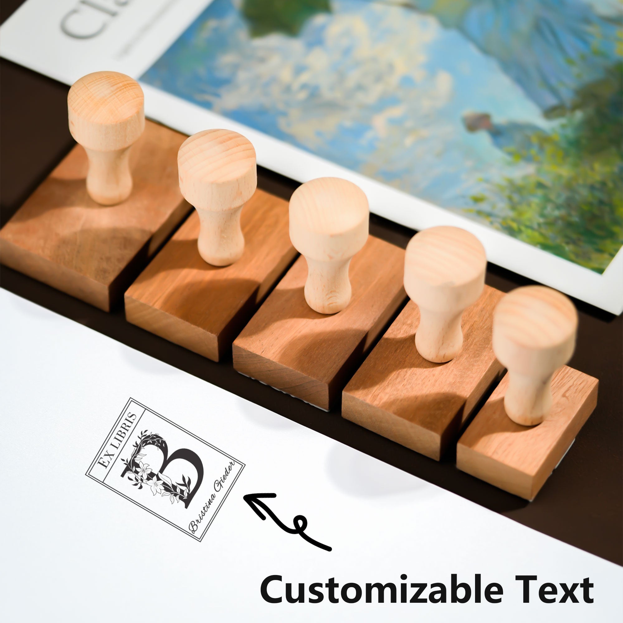 Customized Classic Wood Bookplate Stamp