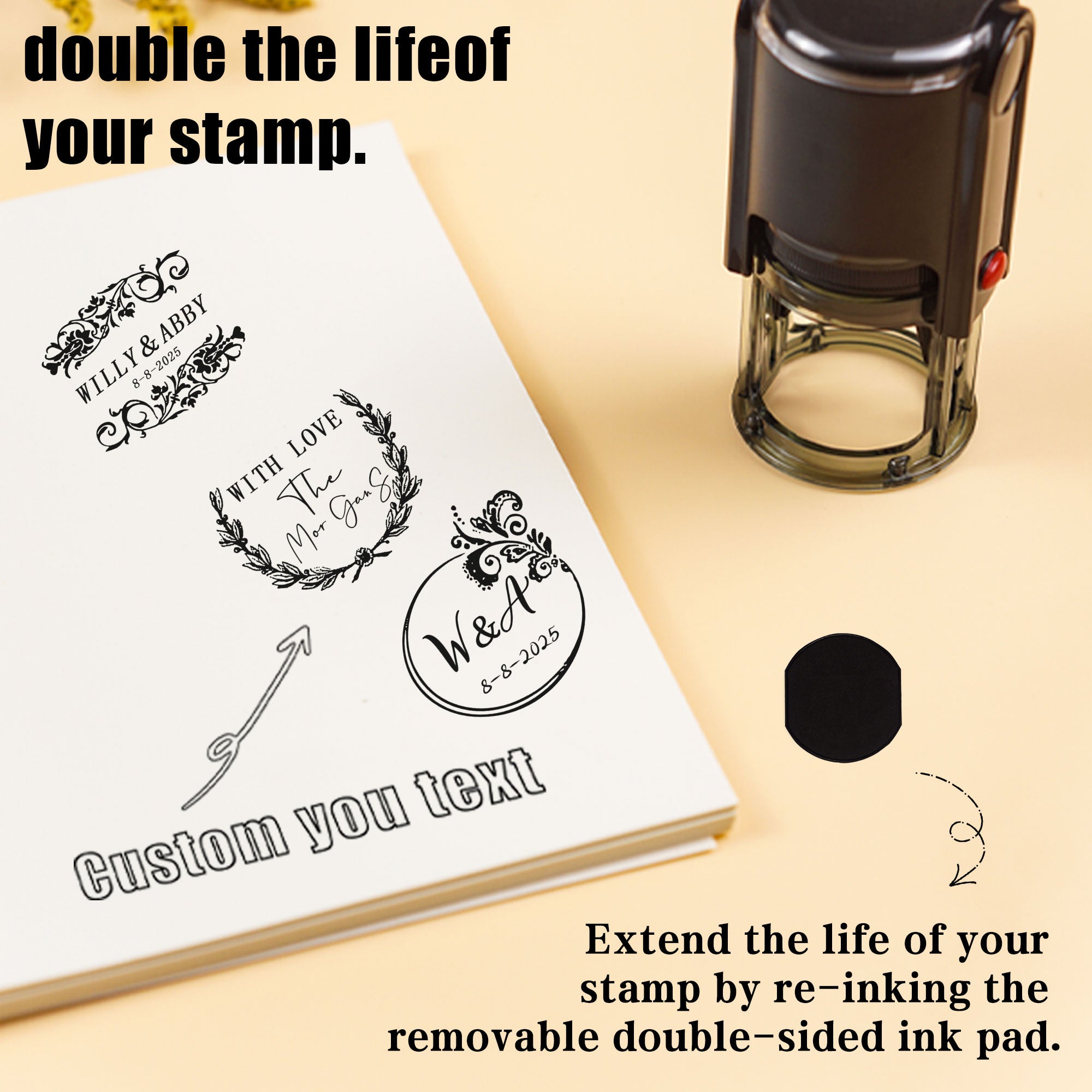 Floral Wedding Self‑inking Stamp