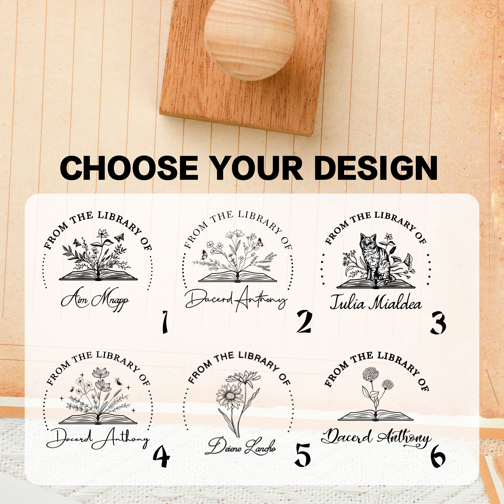 Vintage Bookplate Wood Stamp