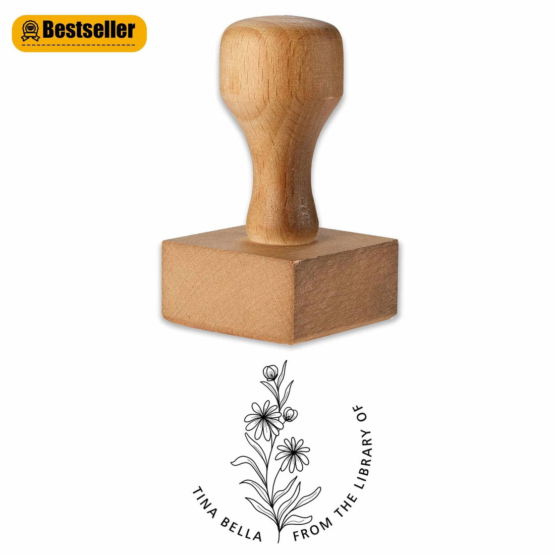 Custom circular wood rubber stamp with wildflower design for crafting and branding