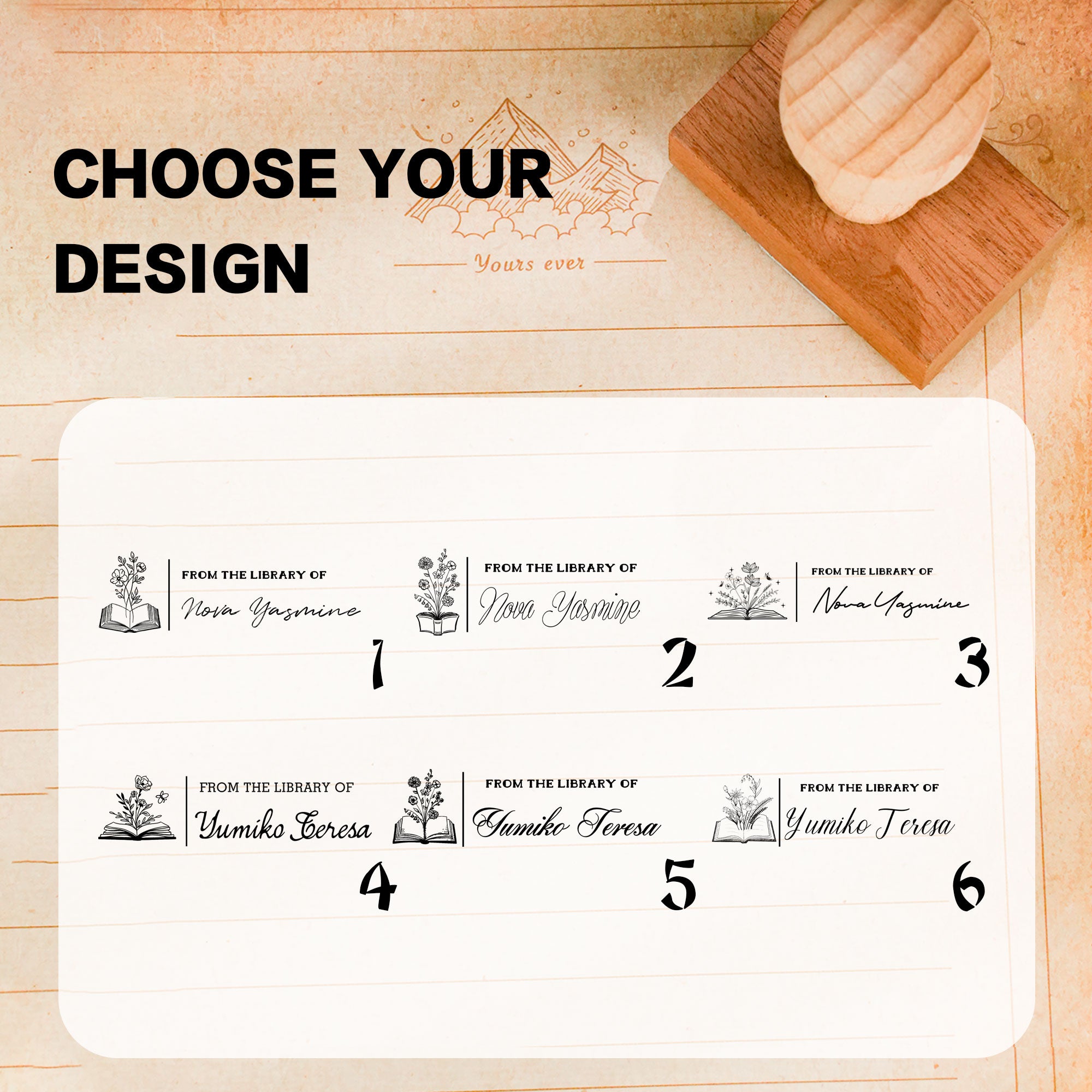 Retro Library Rubber Stamp